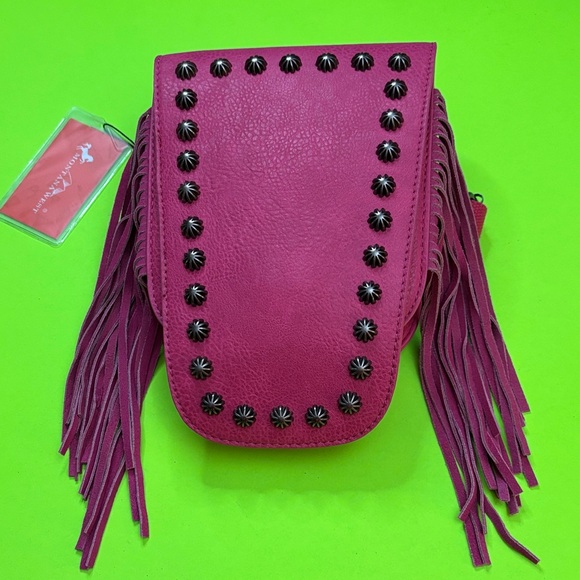 Montana West Handbags - Montana West Fuchsia Fringe Crossbody with Stud Accents